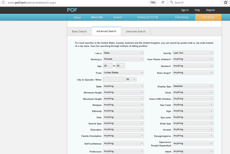 Can you search usernames on POF? 