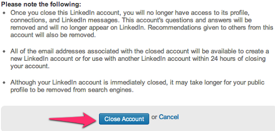 how to delete a linkedin account